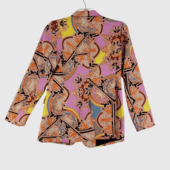 Intempo Womens Paisely Blazer Plus Pink Multicolor Italian Style Boxy Size M - Picture 2 of 8